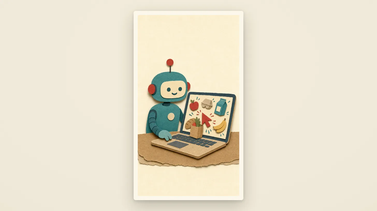 The paper robot at a laptop, the cursor moving by itself
