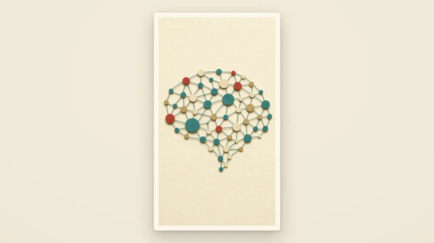 A brain-shaped knowledge graph made of paper dots and string
