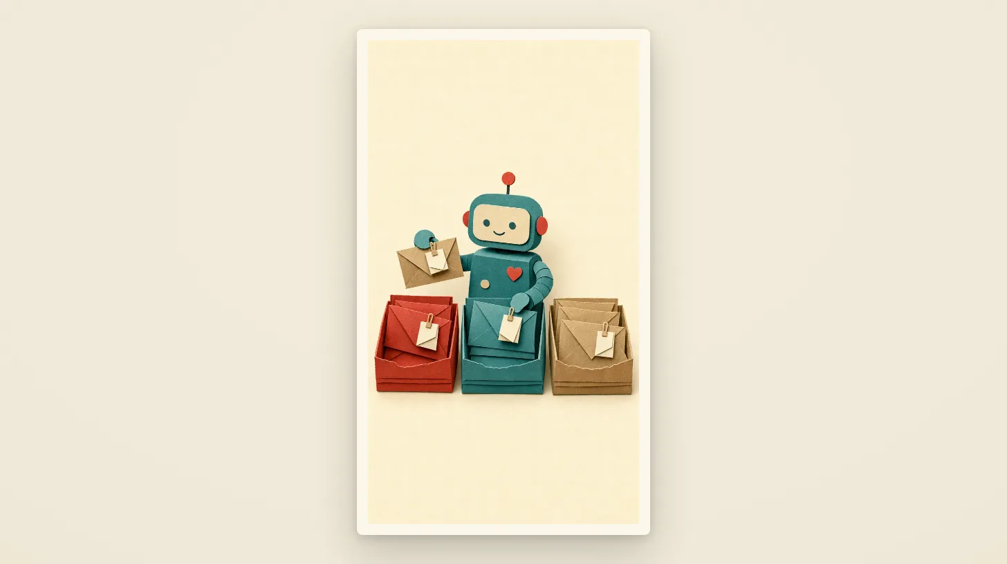The paper robot filing envelopes into three urgency trays