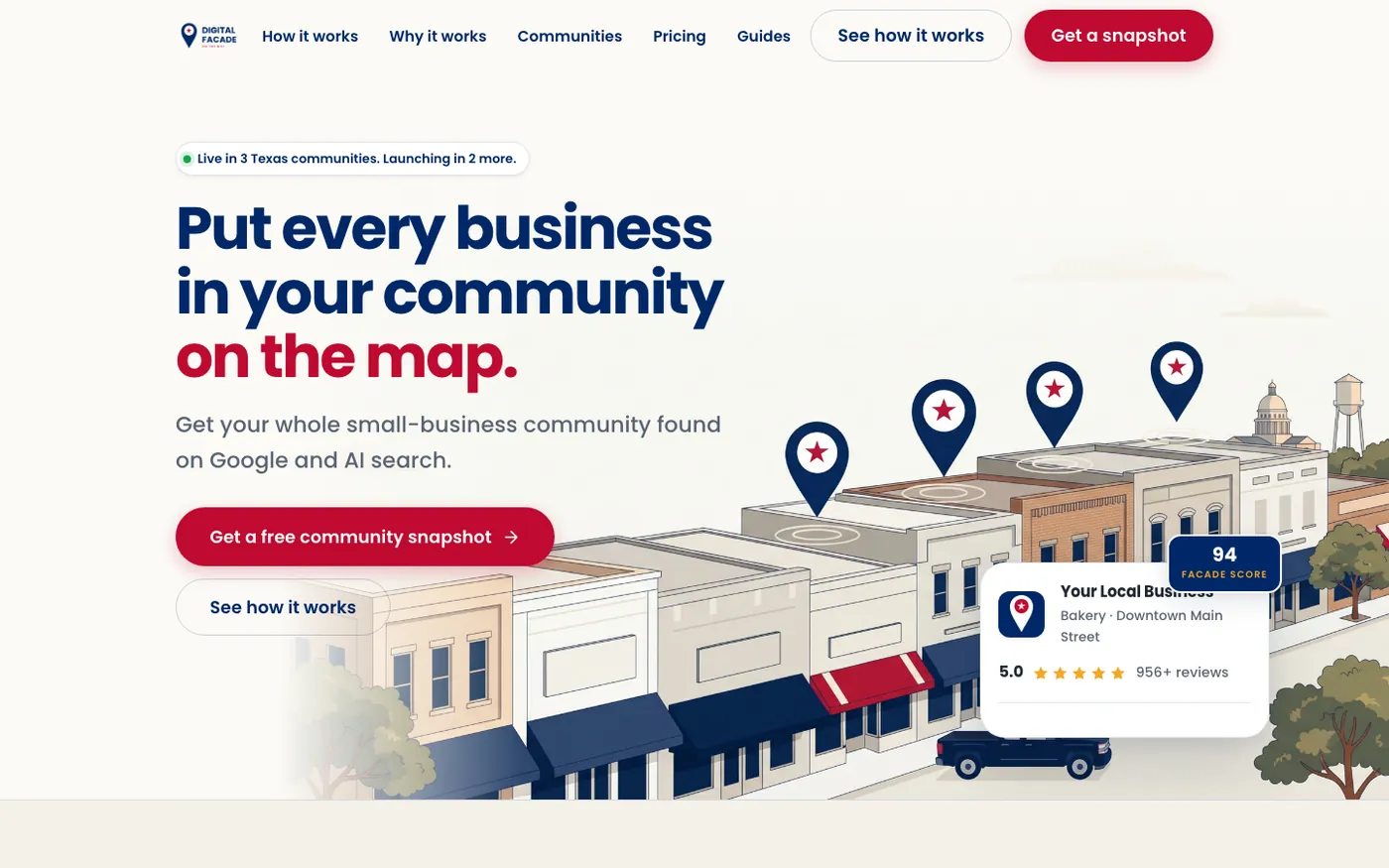 The Digital Facade product site: Put every business in your community on the map.
